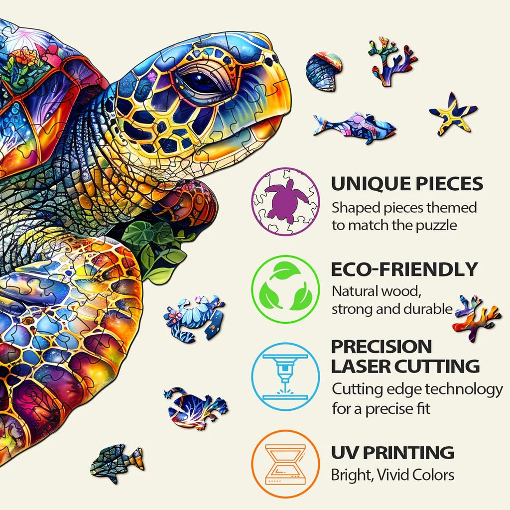 Whimsical Wooden Jigsaw Puzzle-unique turtle