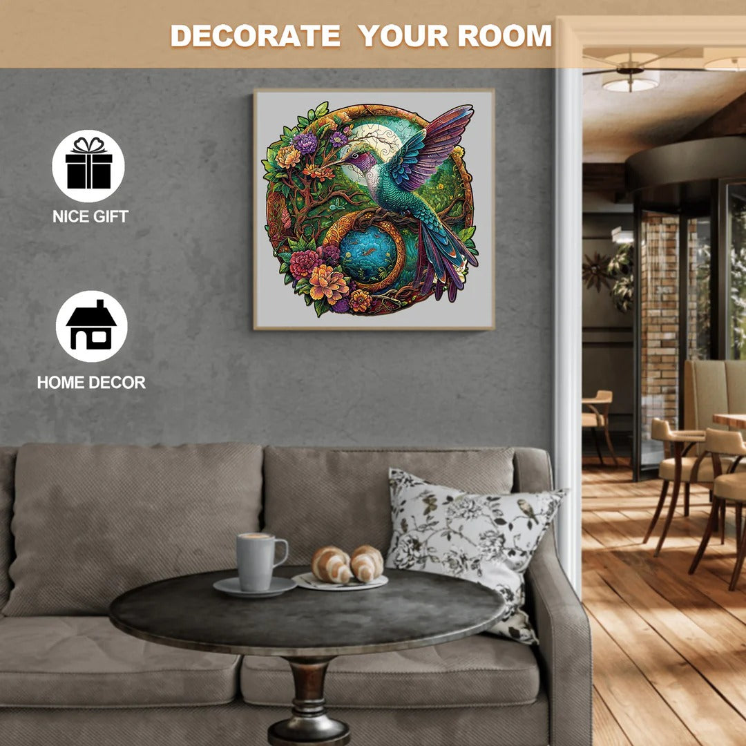 Whimsical Wooden Jigsaw Puzzle- Yin Yang  Hummingbird-2