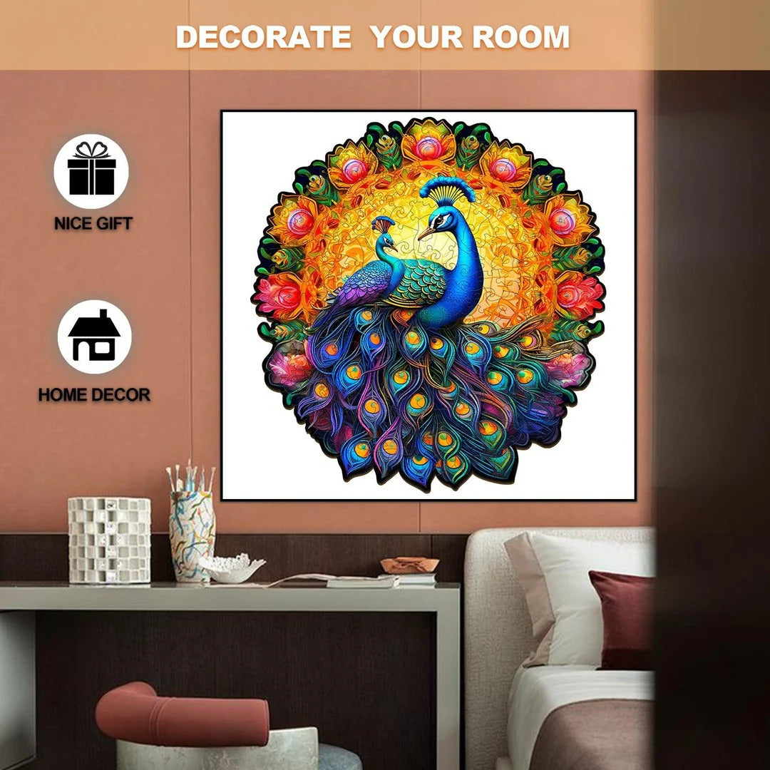 Whimsical Wooden Jigsaw Puzzle- peacock family