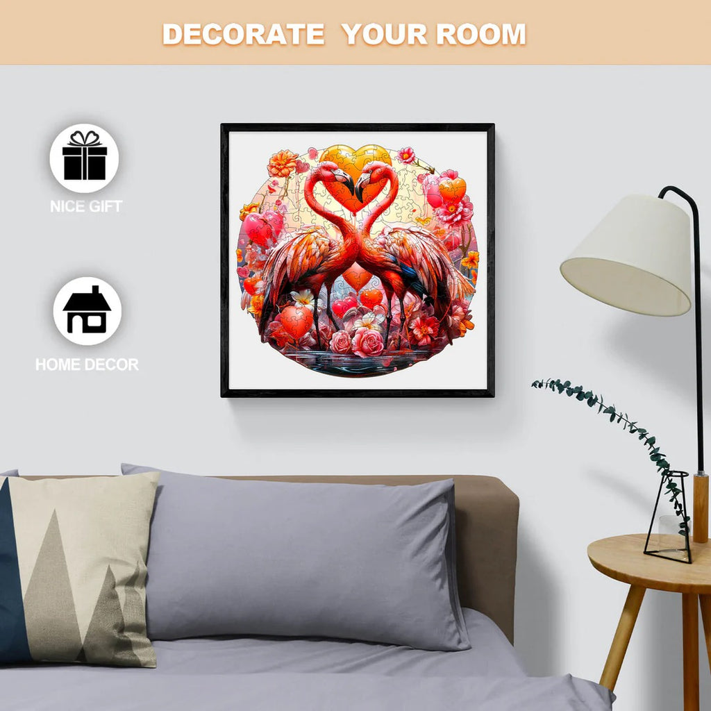 Whimsical Wooden Jigsaw Puzzle-sweet flamingo