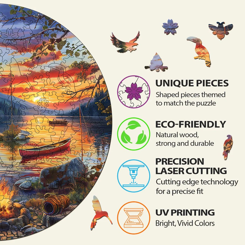 Whimsical Wooden Jigsaw Puzzle-canoe lake-2