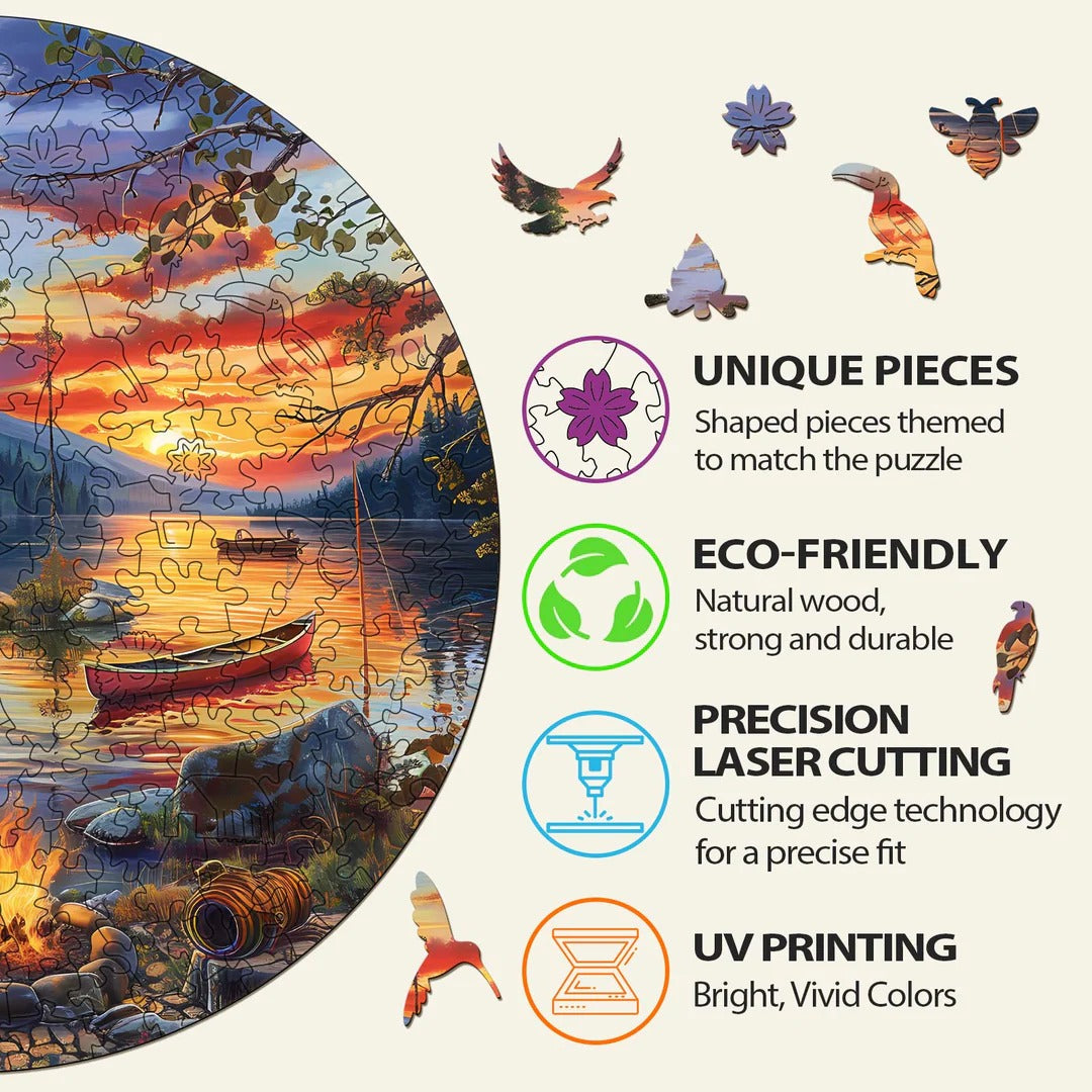 Whimsical Wooden Jigsaw Puzzle-canoe lake-2