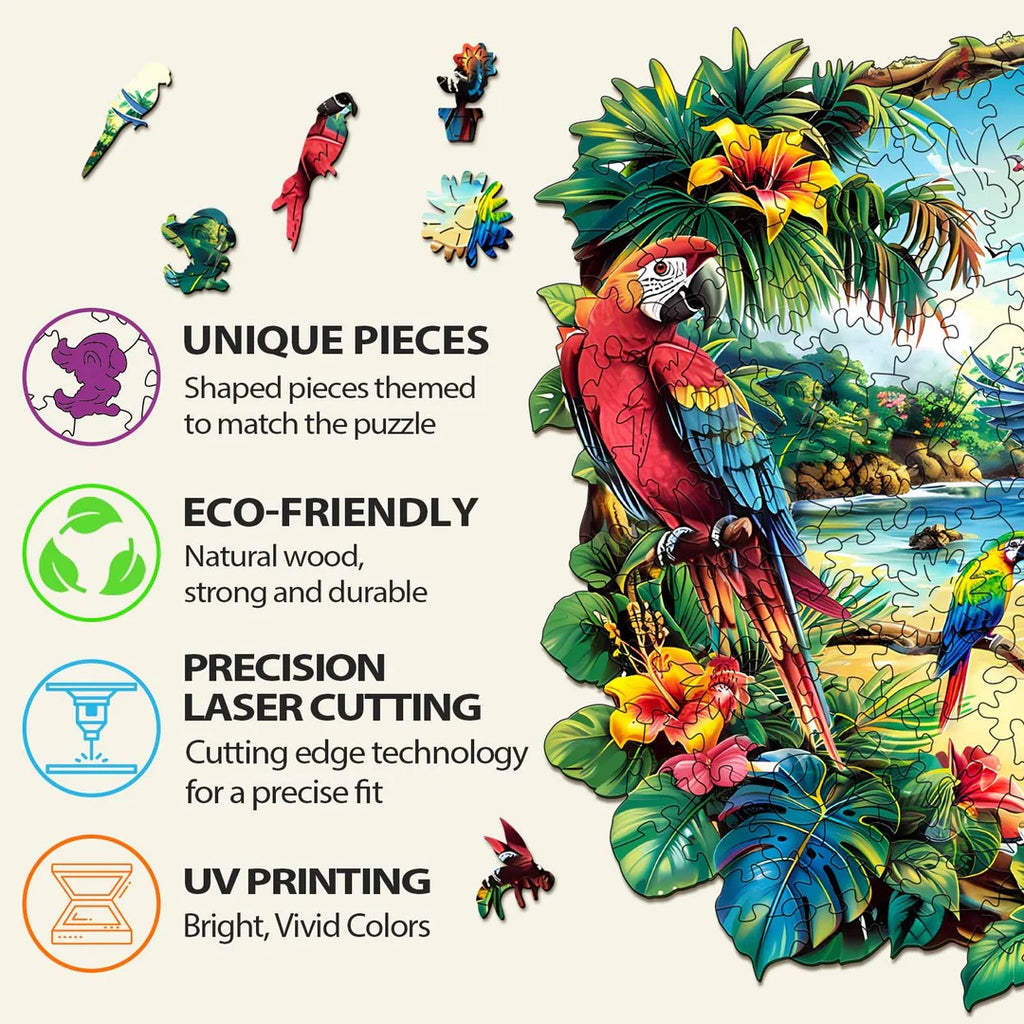 Casse-tête en bois fantaisie - perroquet tropical