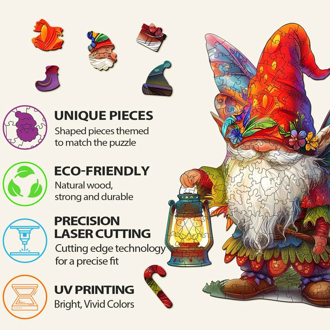 Whimsical Wooden Jigsaw Puzzle- christmas gnome
