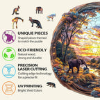 Whimsical Wooden Jigsaw Puzzle- Elephant at sunset-1