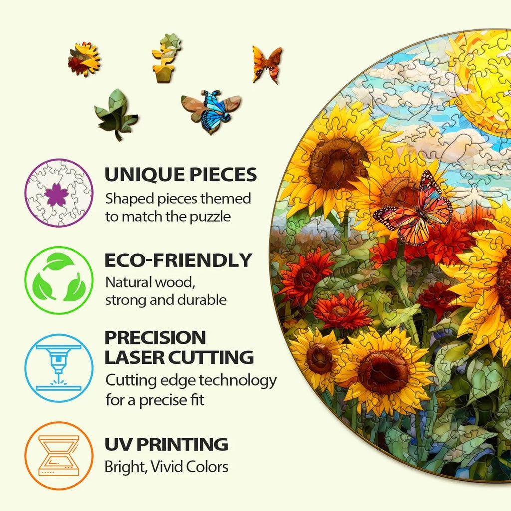 Whimsical Wooden Jigsaw Puzzle-Sunflower Sonata