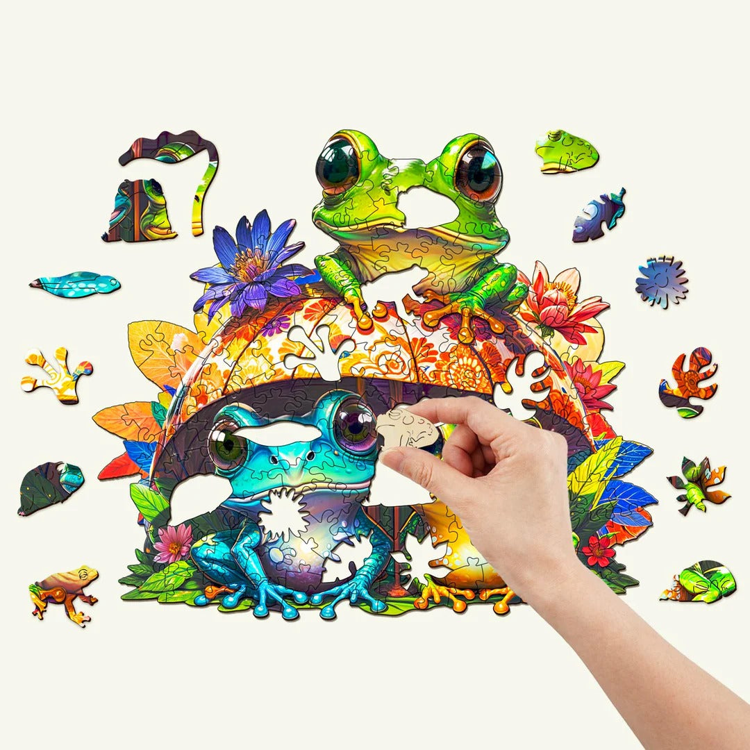 Verspieltes Holzpuzzle – Frosch-Brüder