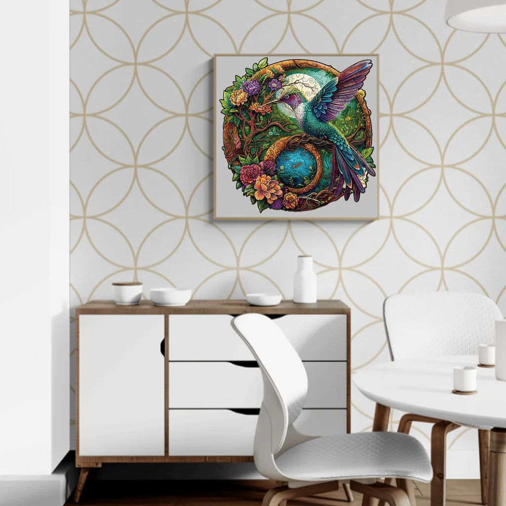 Whimsical Wooden Jigsaw Puzzle- Yin Yang  Hummingbird-2