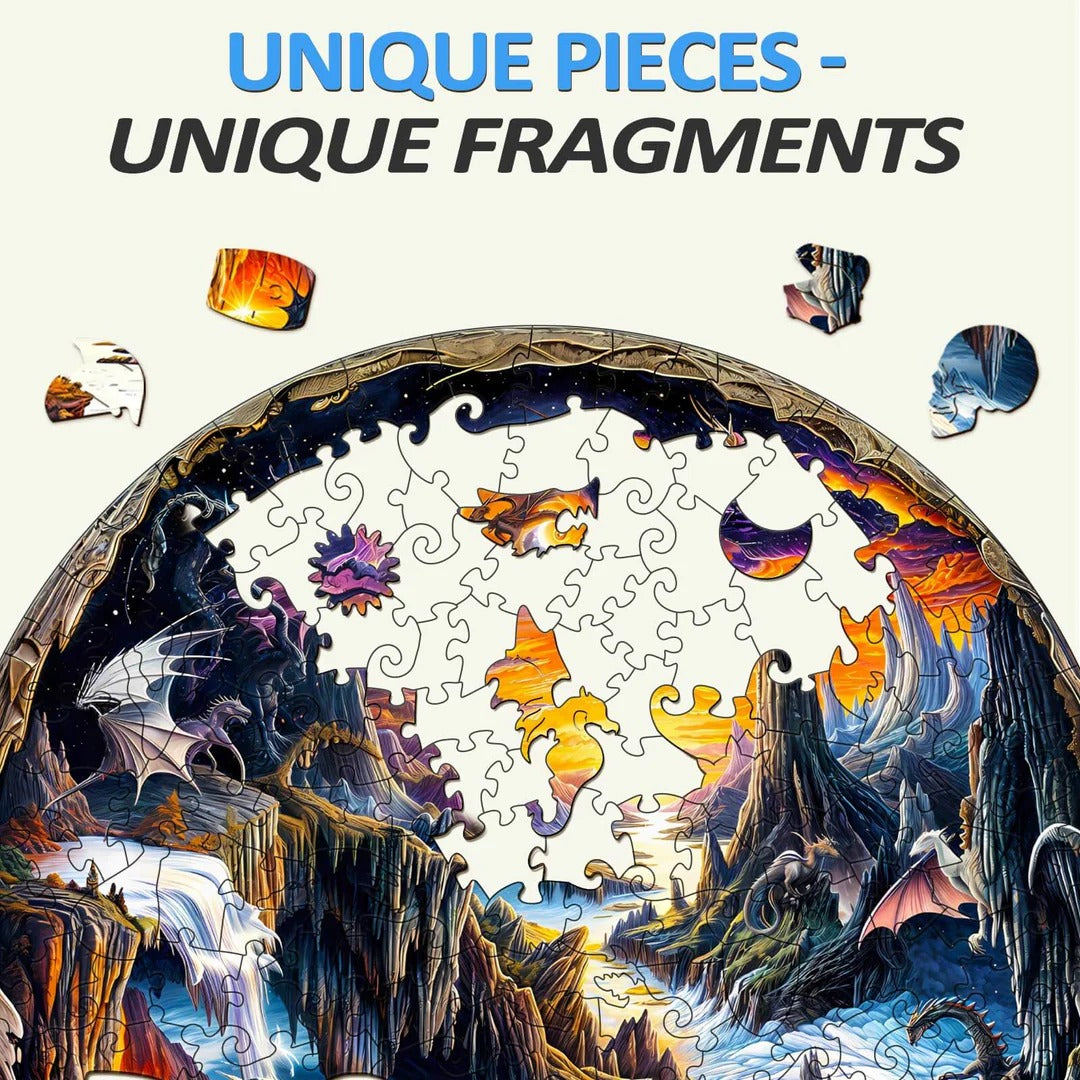 Skurriles Holz-Puzzle - 3D-Fantasy-Welt