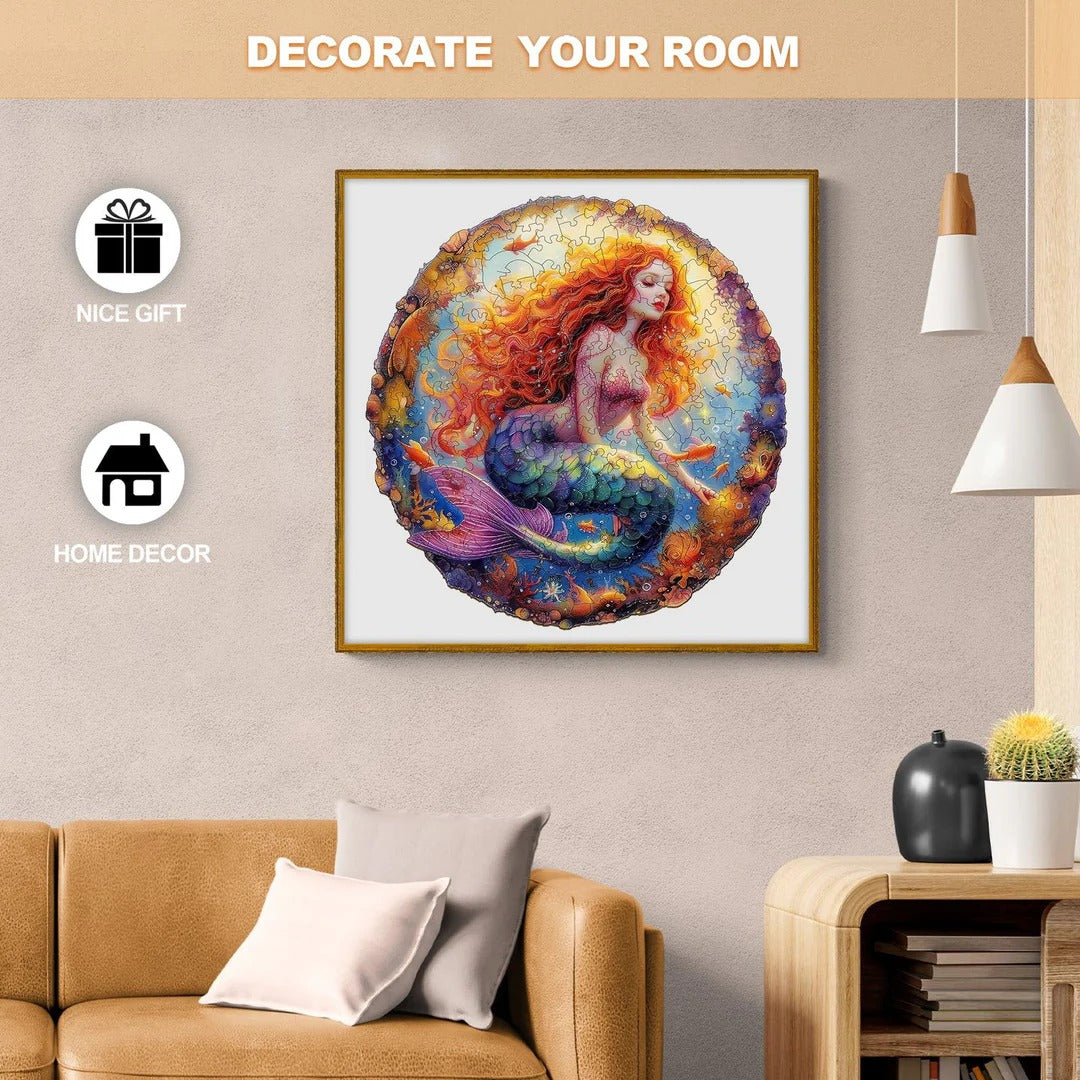 Whimsical Wooden Jigsaw Puzzle-Elegant mermaid