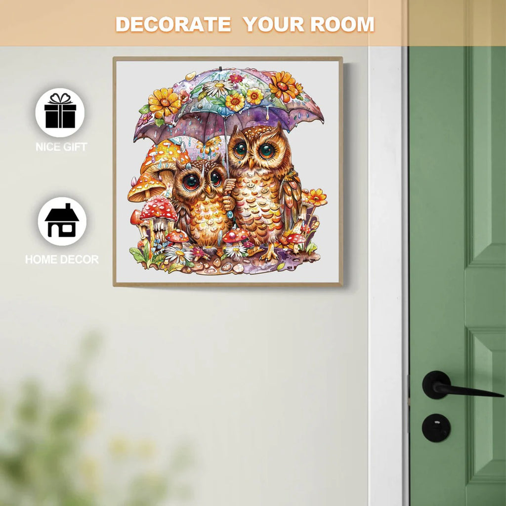 Whimsical Wooden Jigsaw Puzzle- Umbrella Owls