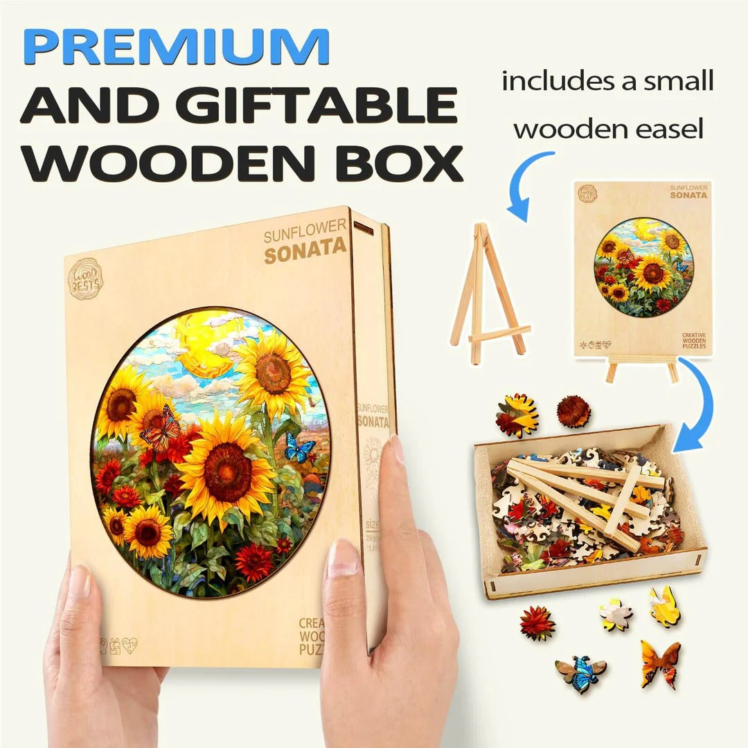 Whimsical Wooden Jigsaw Puzzle-Sunflower Sonata