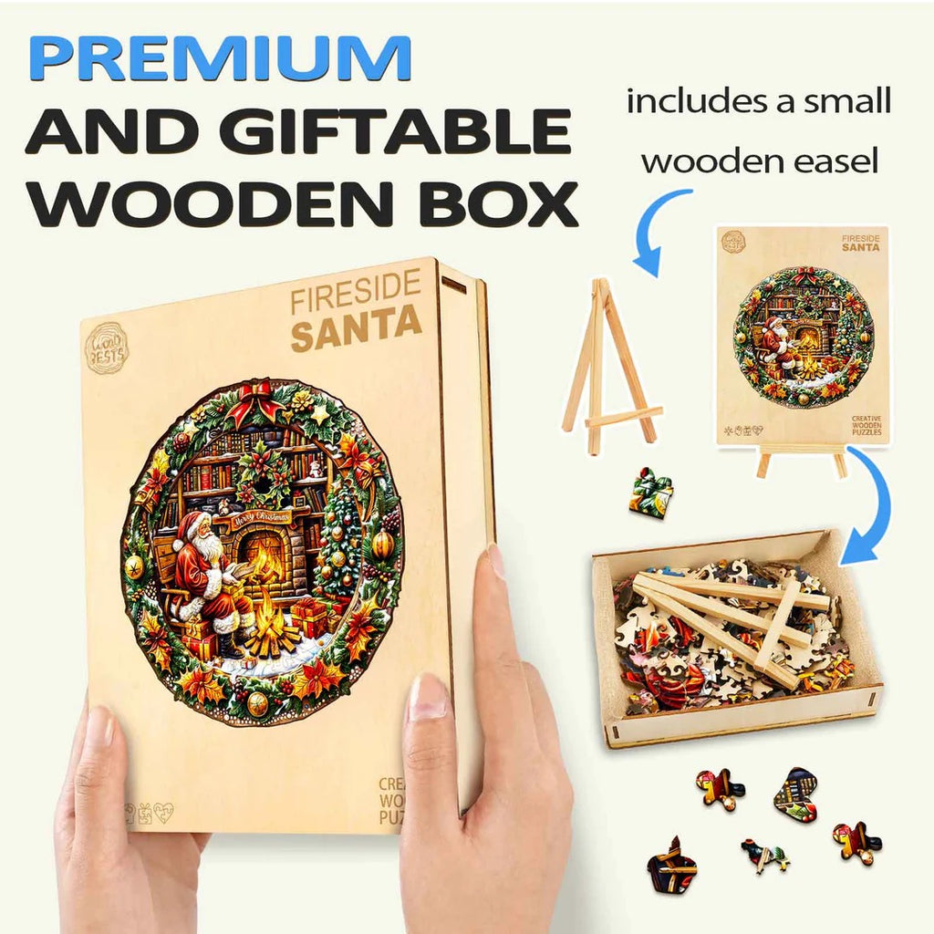 Whimsical Wooden Jigsaw Puzzle-Fireside Santa
