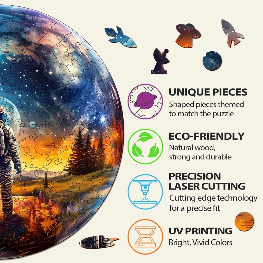 Whimsical Wooden Jigsaw Puzzle- Crystal Ball Astronaut