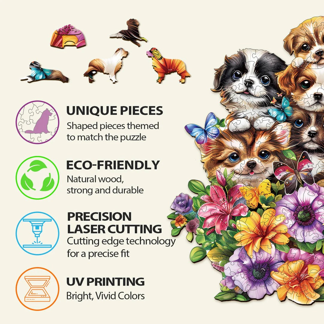 Whimsical Wooden Jigsaw Puzzle-Cute Dogs