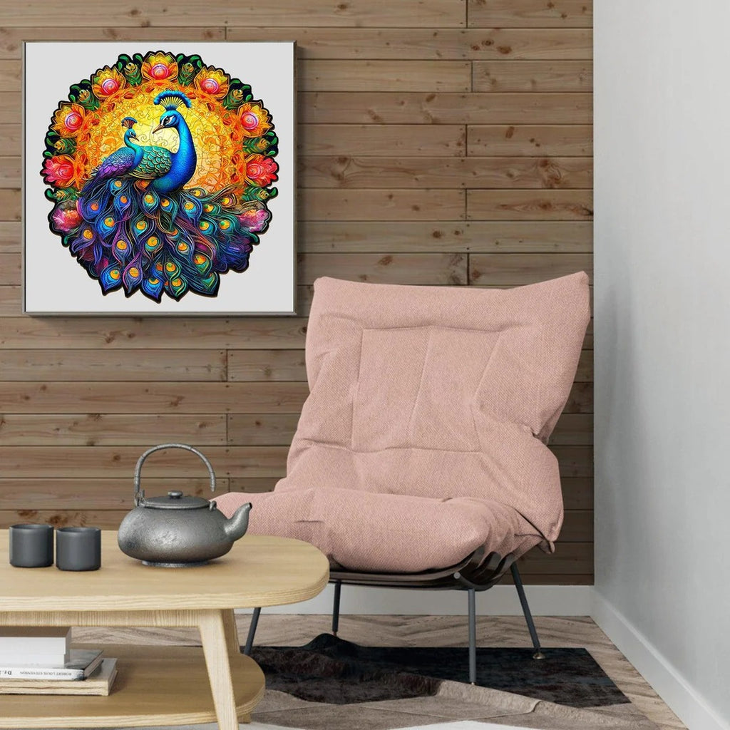 Whimsical Wooden Jigsaw Puzzle- peacock family