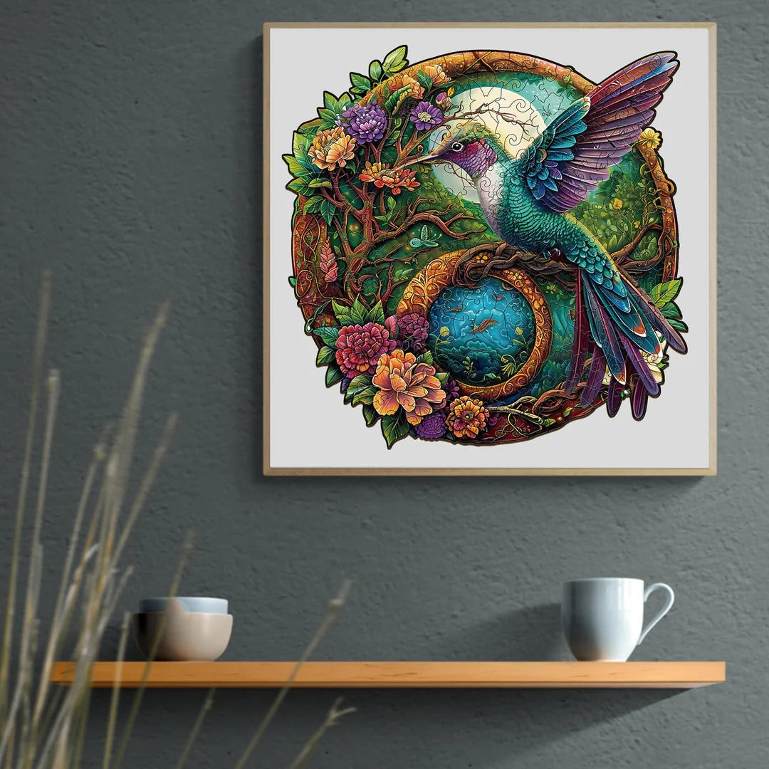 Whimsical Wooden Jigsaw Puzzle- Yin Yang  Hummingbird-2