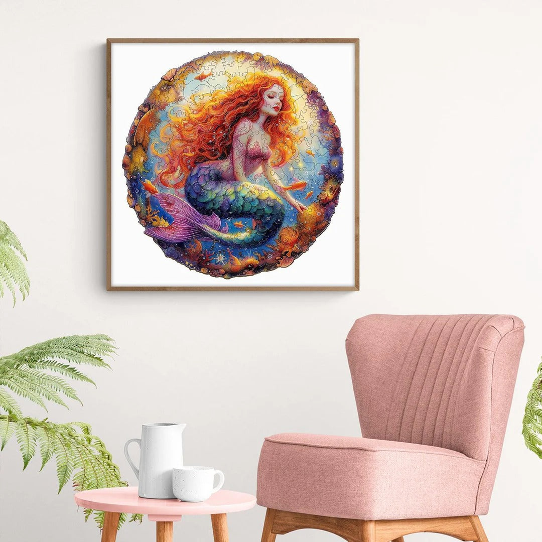 Whimsical Wooden Jigsaw Puzzle-Elegant mermaid