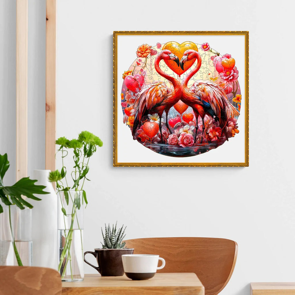 Whimsical Wooden Jigsaw Puzzle-sweet flamingo