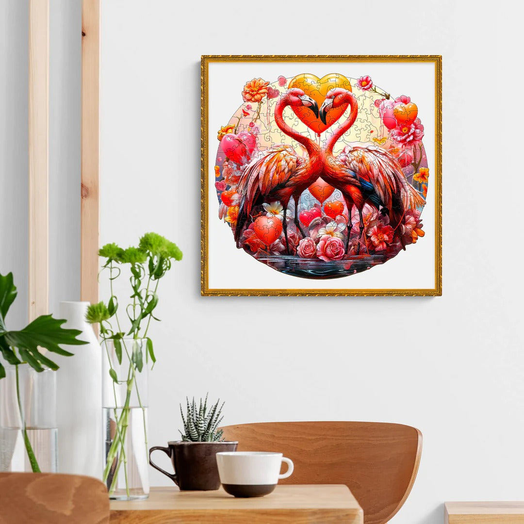 Whimsical Wooden Jigsaw Puzzle-sweet flamingo
