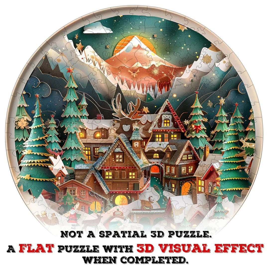 Whimsical Wooden Jigsaw Puzzle- 3D Christmas town