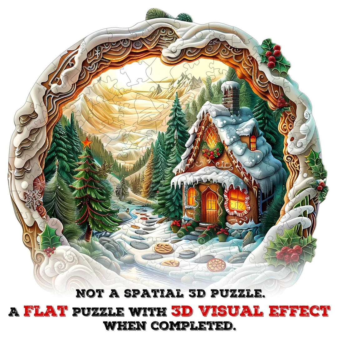 Whimsical Wooden Jigsaw Puzzle- 3D Christmas House - 1