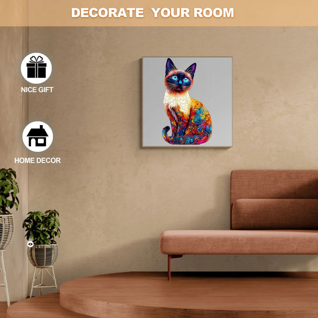 Whimsical Wooden Jigsaw Puzzle- Siamese cat-1
