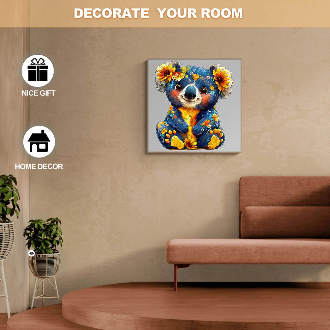 Whimsical Wooden Jigsaw Puzzle- Colorful koala