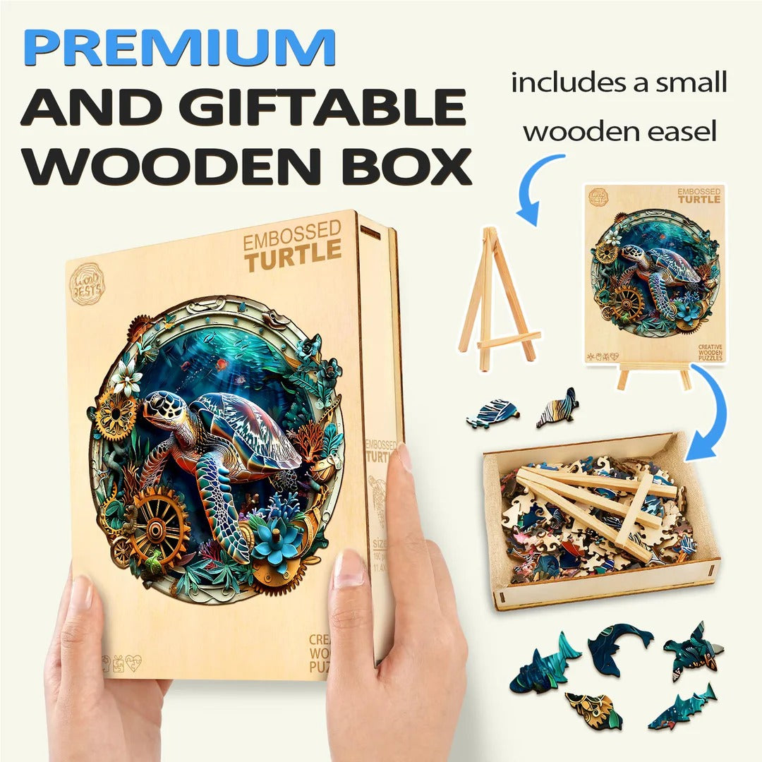 Puzzle en bois fantaisiste - Tortue en relief