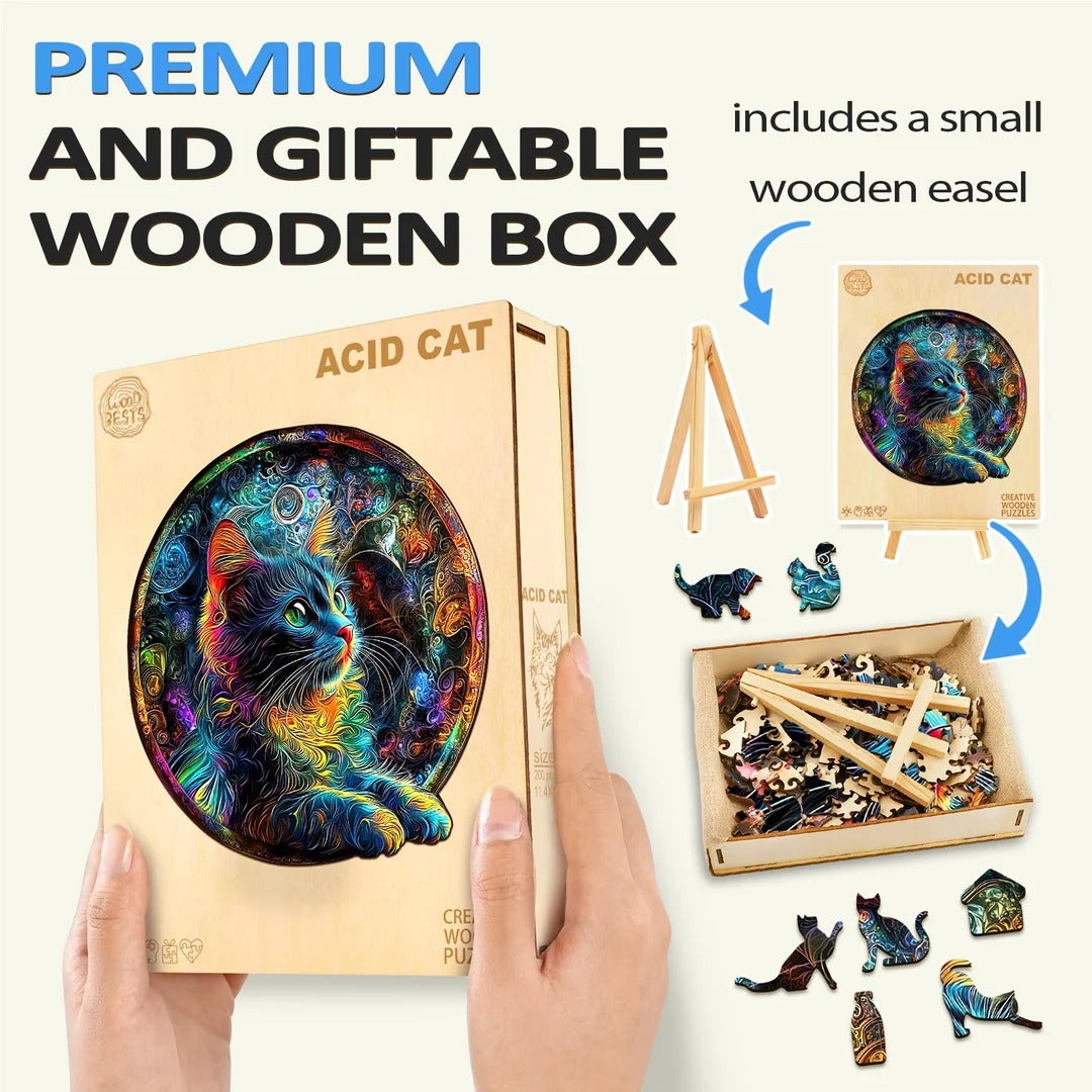 Whimsical Wooden Jigsaw Puzzle- Acid cat
