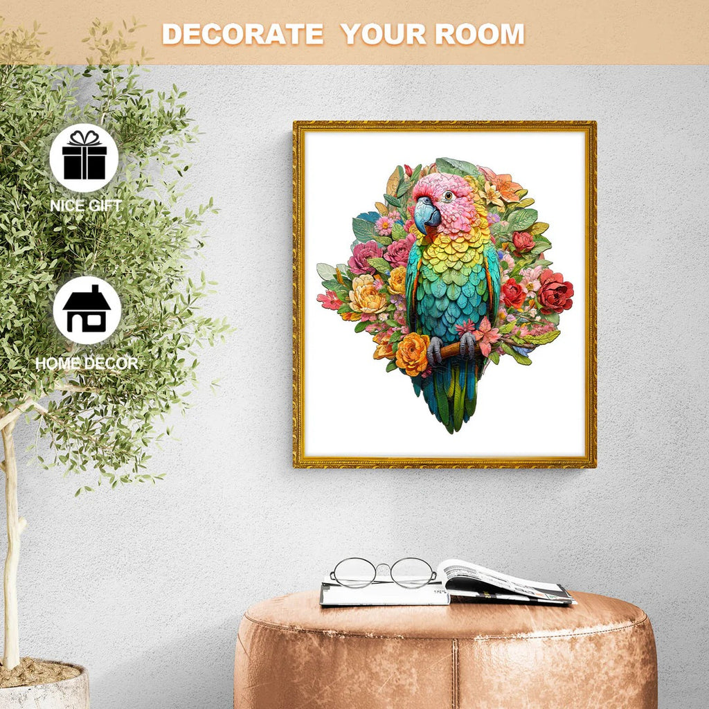 Whimsical Wooden Jigsaw Puzzle-colorful parrot