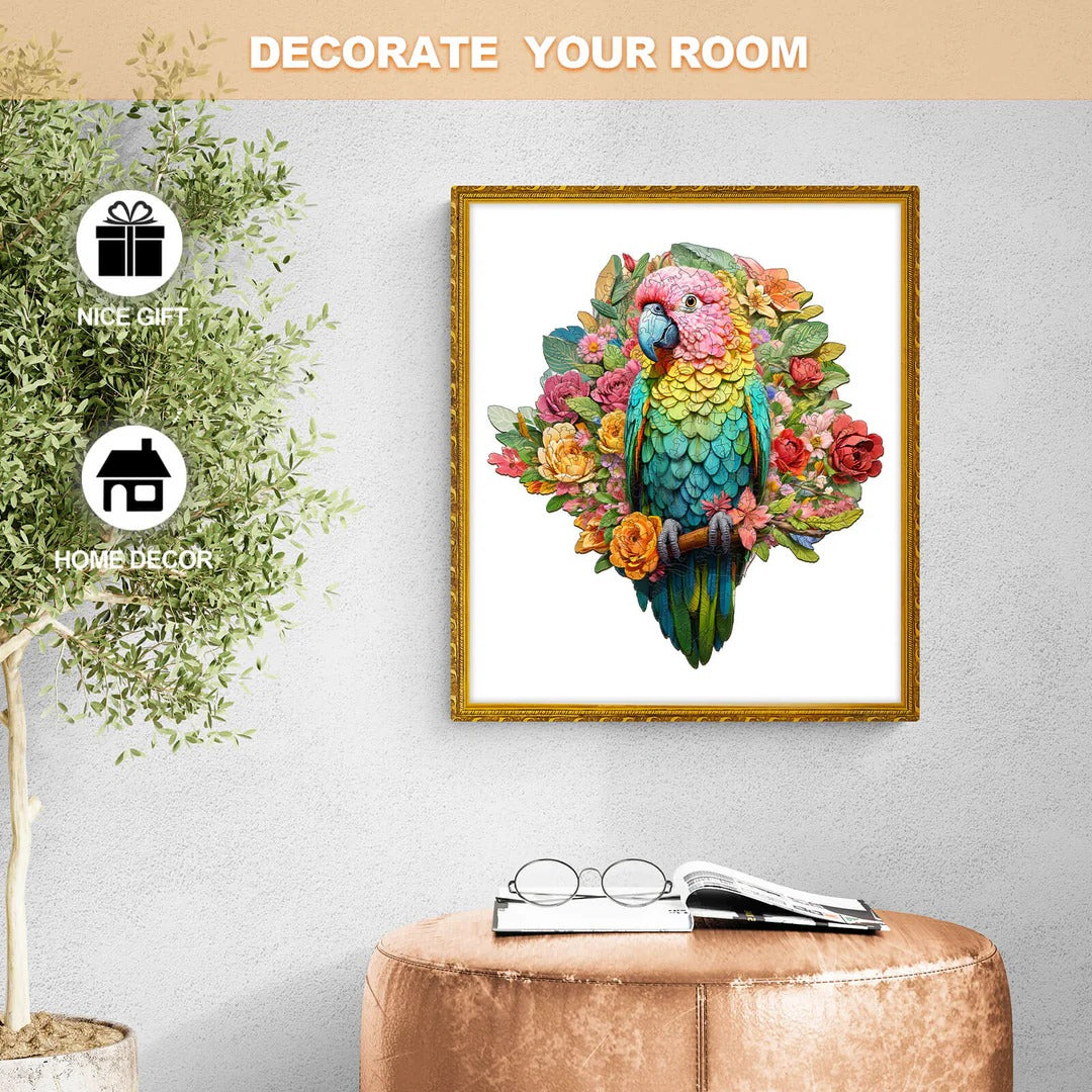 Whimsical Wooden Jigsaw Puzzle-colorful parrot