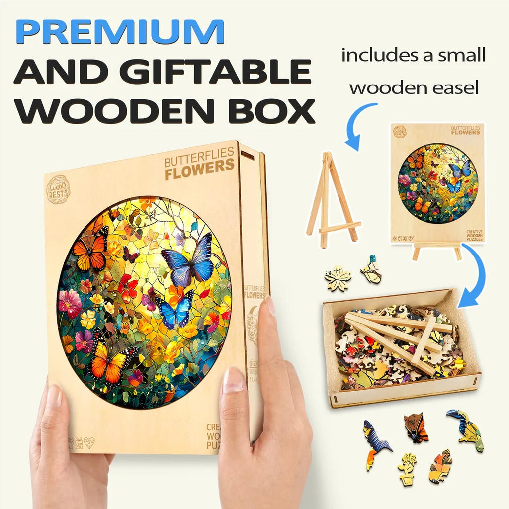 Casse-tête en bois fantaisiste - Papillons et fleurs