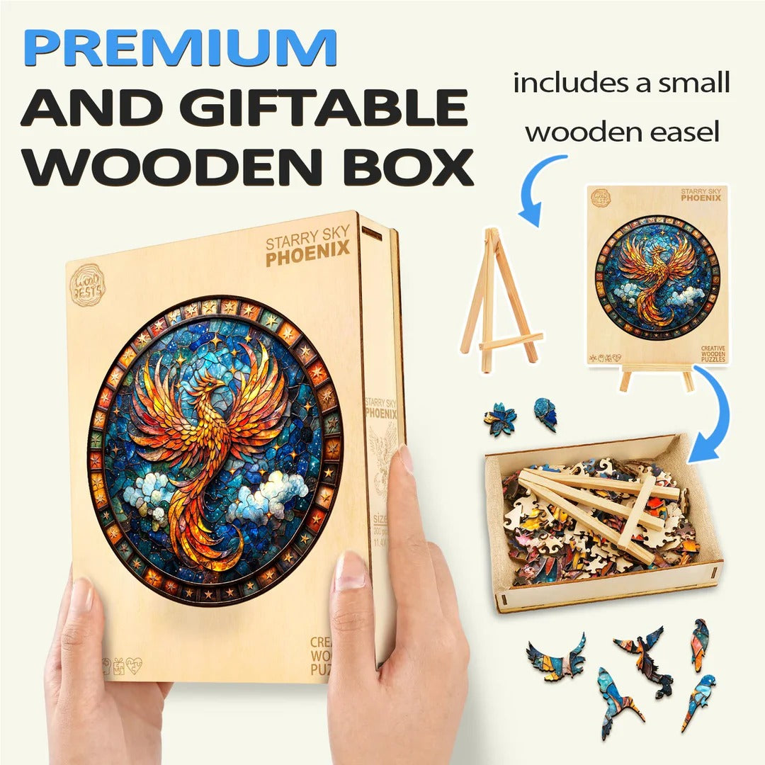 Whimsical Wooden Jigsaw Puzzle-Starry sky Phoenix
