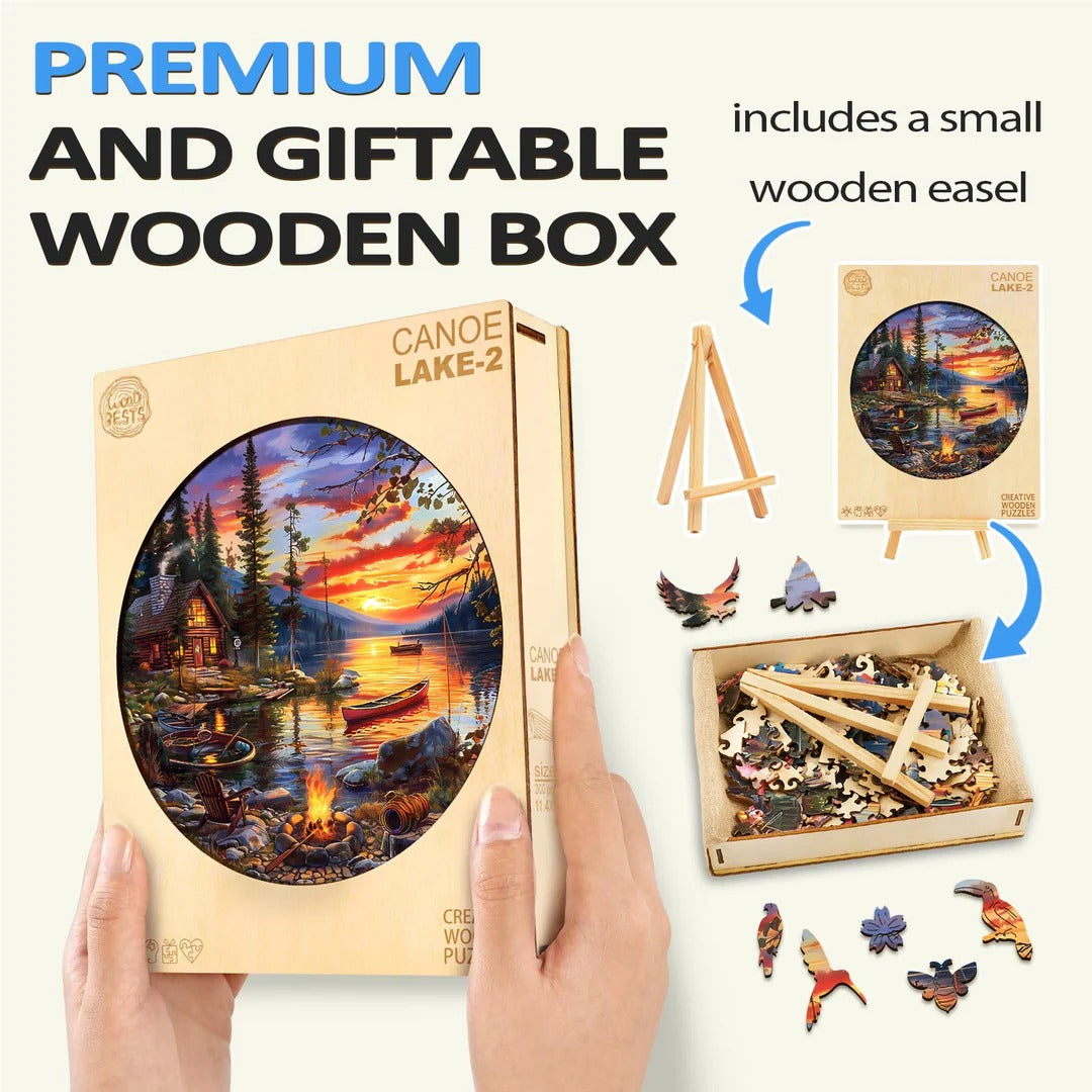 Whimsical Wooden Jigsaw Puzzle-canoe lake-2