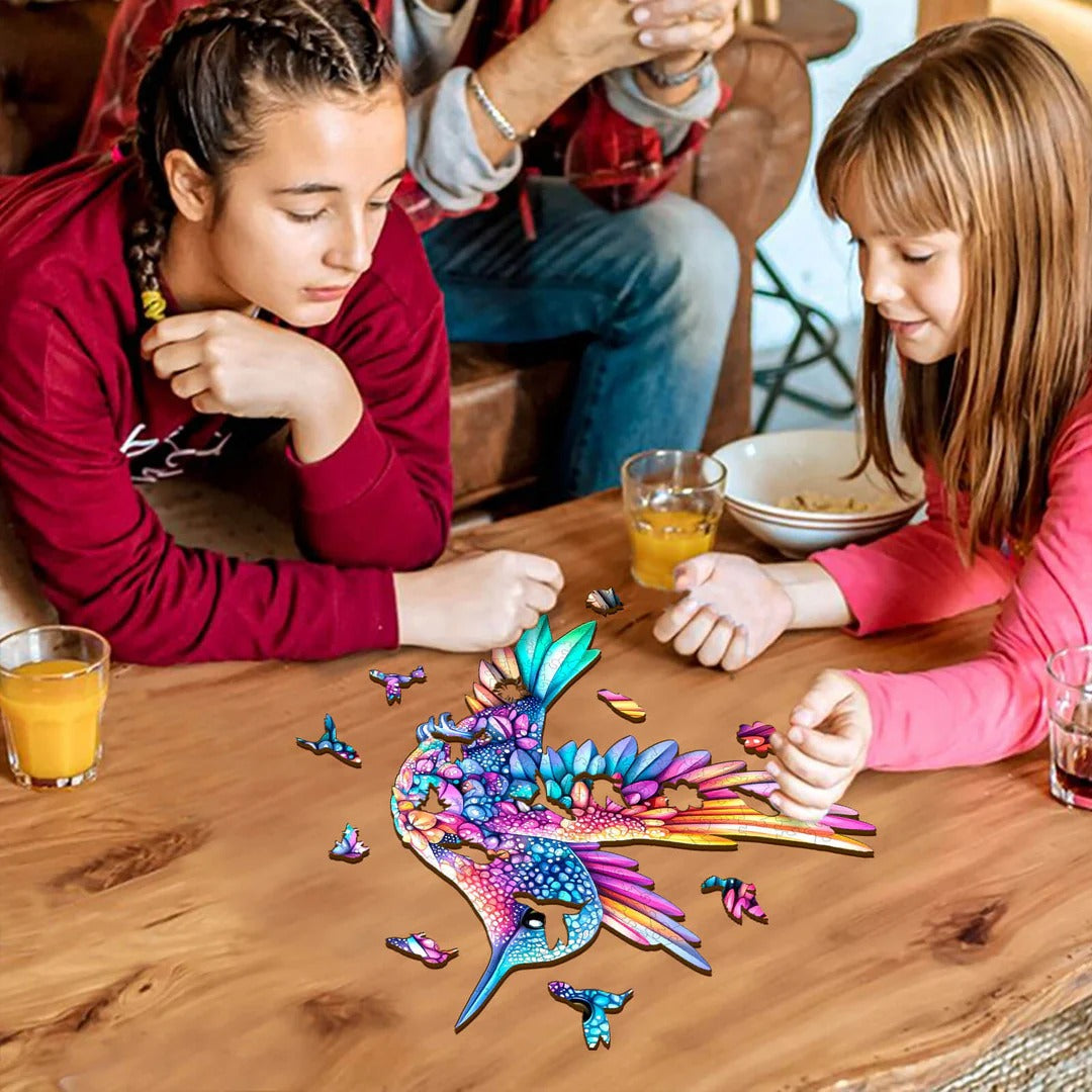 Whimsical Wooden Jigsaw Puzzle- Jewel hummingbird