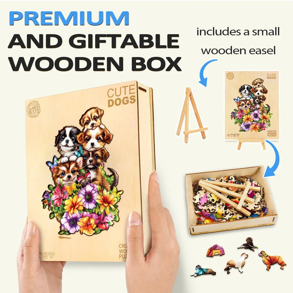 Whimsical Wooden Jigsaw Puzzle-Cute Dogs