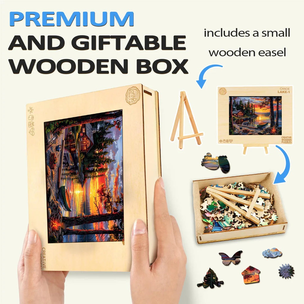 Whimsical Wooden Jigsaw Puzzle-canoe lake-1