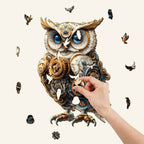 Whimsical Wooden Jigsaw Puzzle- Mechanical owl