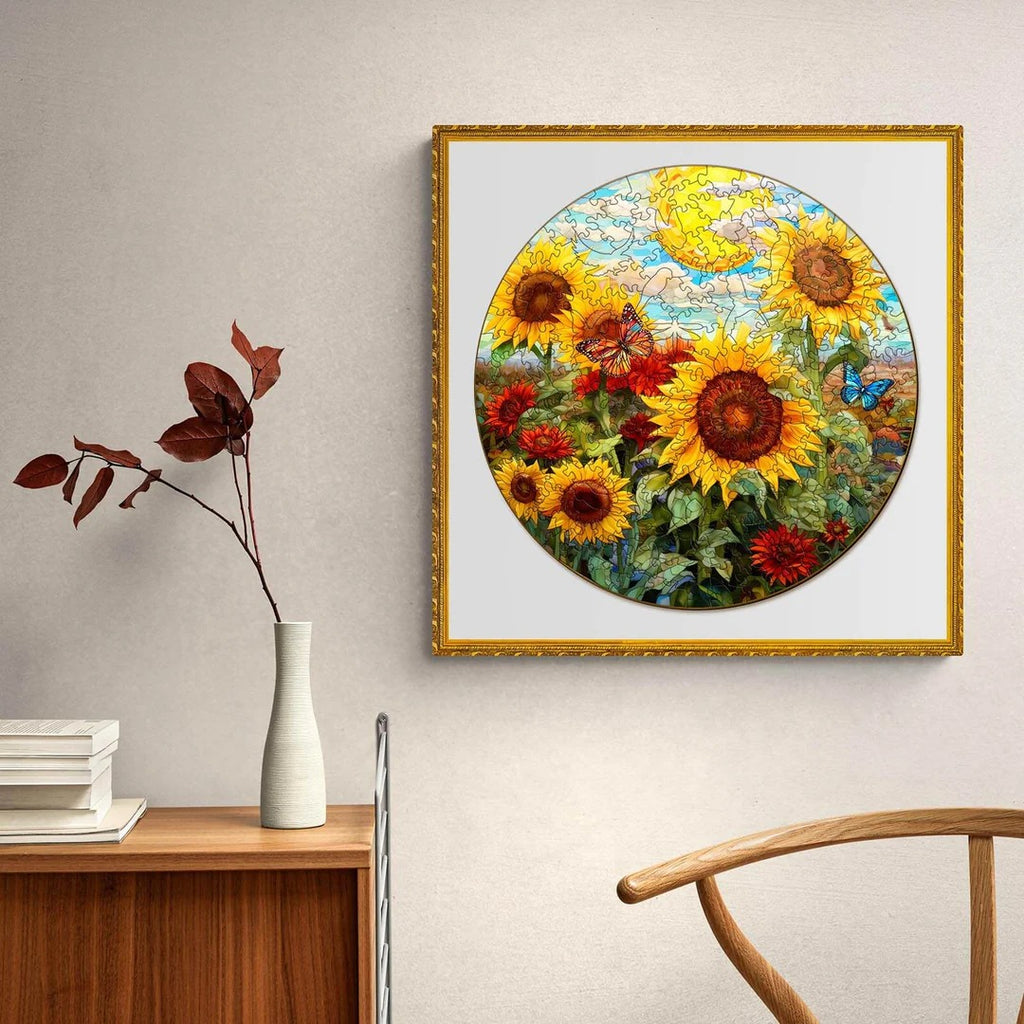 Whimsical Wooden Jigsaw Puzzle-Sunflower Sonata