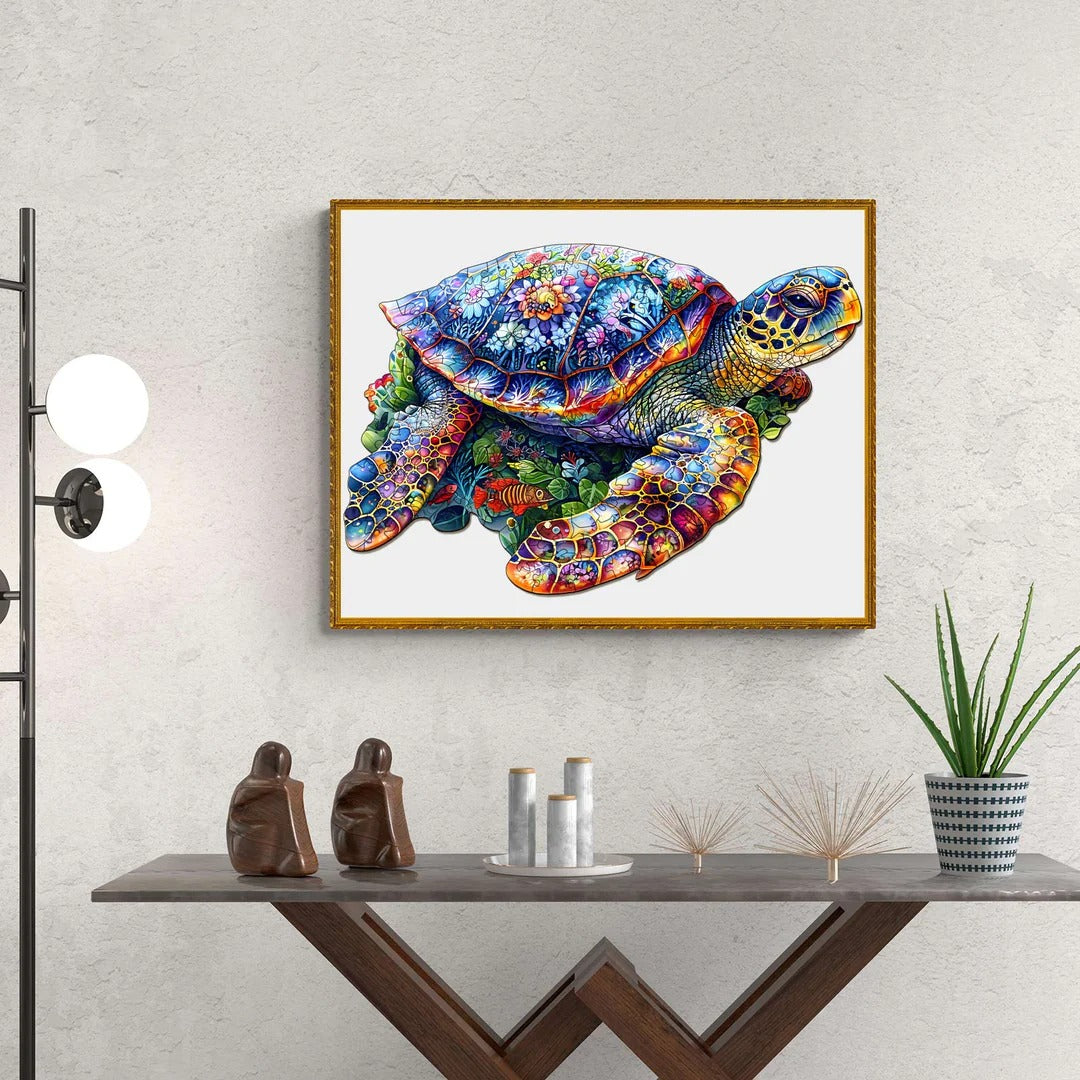 Whimsical Wooden Jigsaw Puzzle-unique turtle