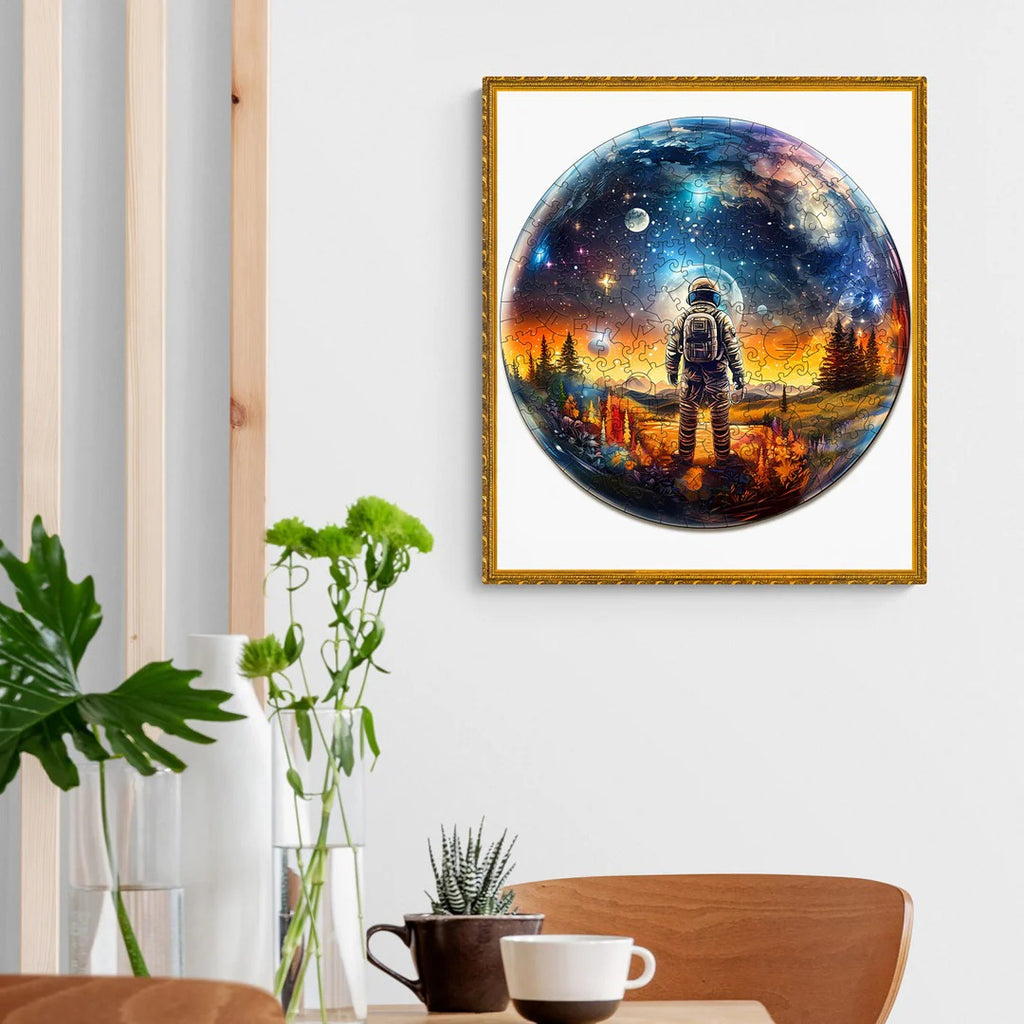 Whimsical Wooden Jigsaw Puzzle- Crystal Ball Astronaut