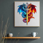 Whimsical Wooden Jigsaw Puzzle- Dragon and Sword