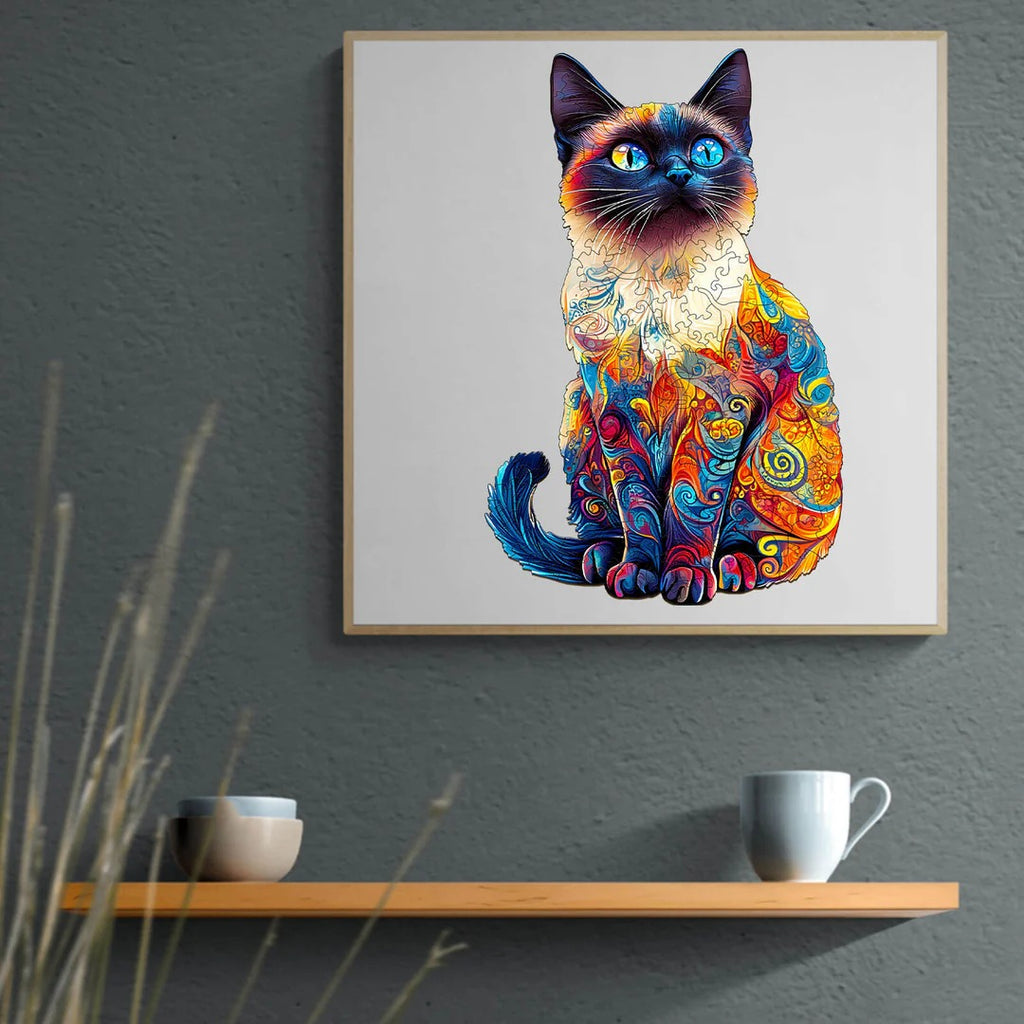 Whimsical Wooden Jigsaw Puzzle- Siamese cat-2