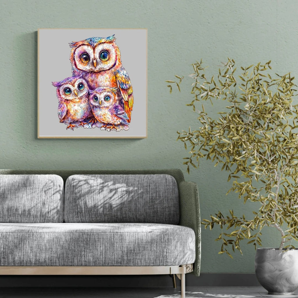 Whimsical Wooden Jigsaw Puzzle- Sweet Owl Family