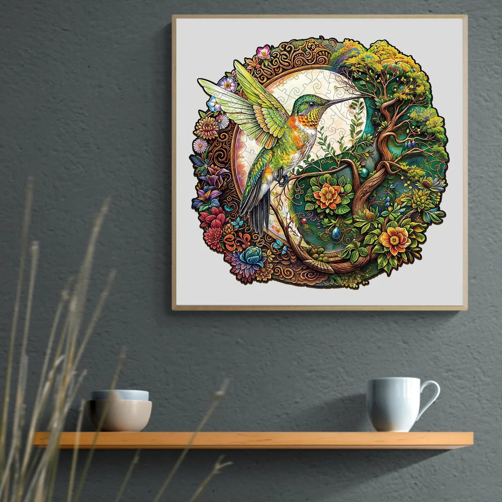 Whimsical Wooden Jigsaw Puzzle- Yin Yang  Hummingbird-1