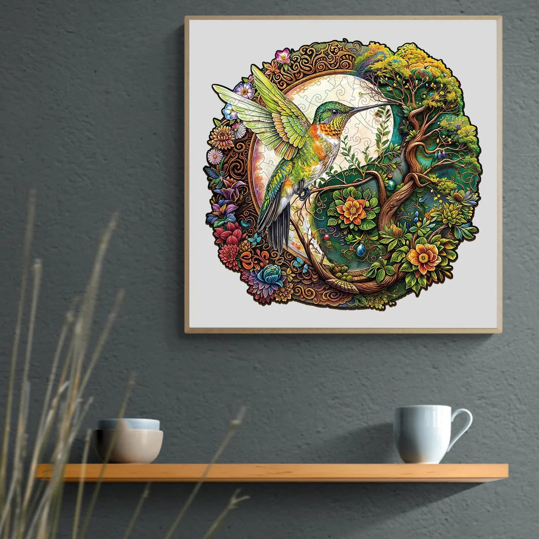 Whimsical Wooden Jigsaw Puzzle- Yin Yang  Hummingbird-1