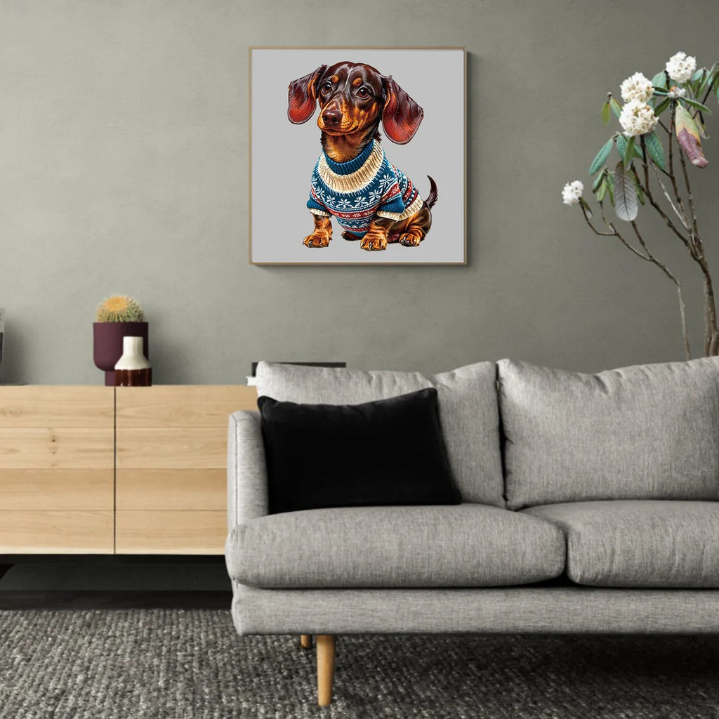 Verspieltes Holz-Puzzle – trendiger Dackel