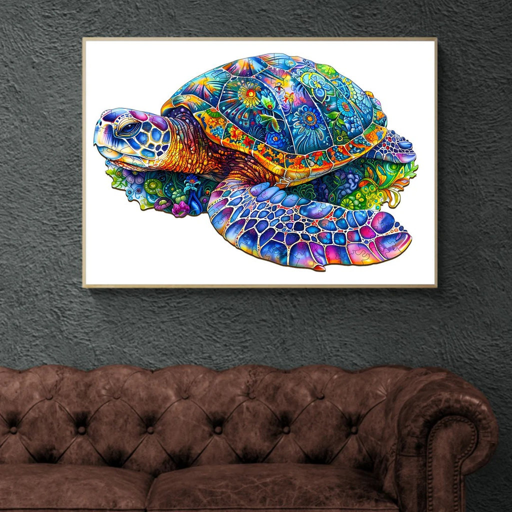 Whimsical Wooden Jigsaw Puzzle-fantasy turtle
