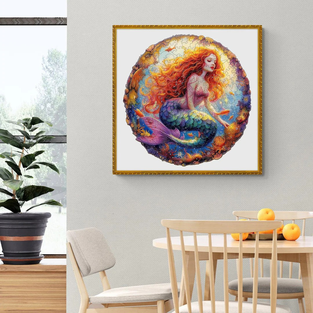Whimsical Wooden Jigsaw Puzzle-Elegant mermaid